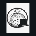 Cartão Postal relógio steampunk, engrenagem, chapéu<br><div class="desc">Um design gráfico inspirado em steampunk com relógio,  engrenagem e chapéu.  Adicione seu próprio nome ou moniker. Use como prêmio ou presente.</div>