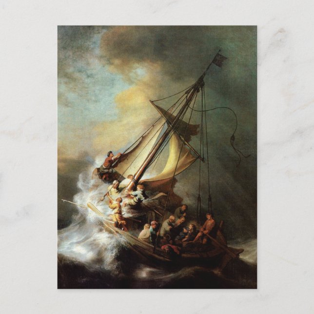 Cartão Postal Rembrandt Art Painting Cristo na Tempestade (Frente)