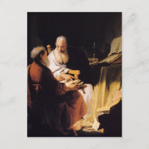 Cartão Postal Rembrandt Art Painting Two Old Men Disputando