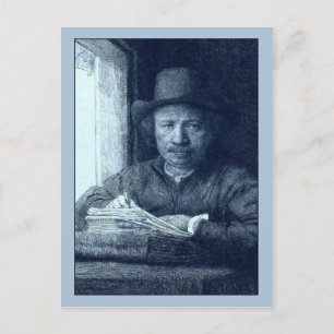 Cartão Postal Rembrandt Desenhando em uma Janela