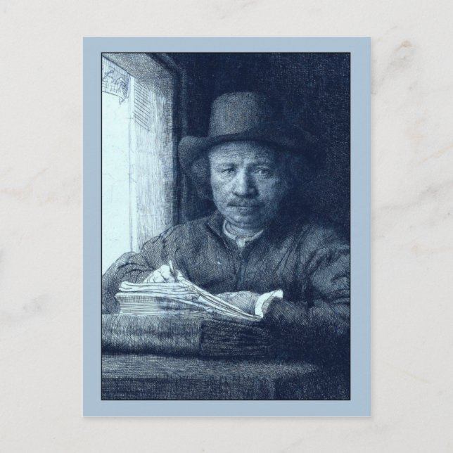 Cartão Postal Rembrandt Desenhando em uma Janela (Frente)