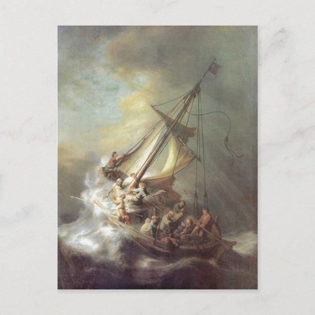 Cartão Postal Rembrandt Harmensz. van Rijn Christus im Sturm auf (Frente)
