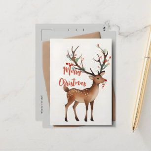 Cartão Postal Rena de Natal Aquarela