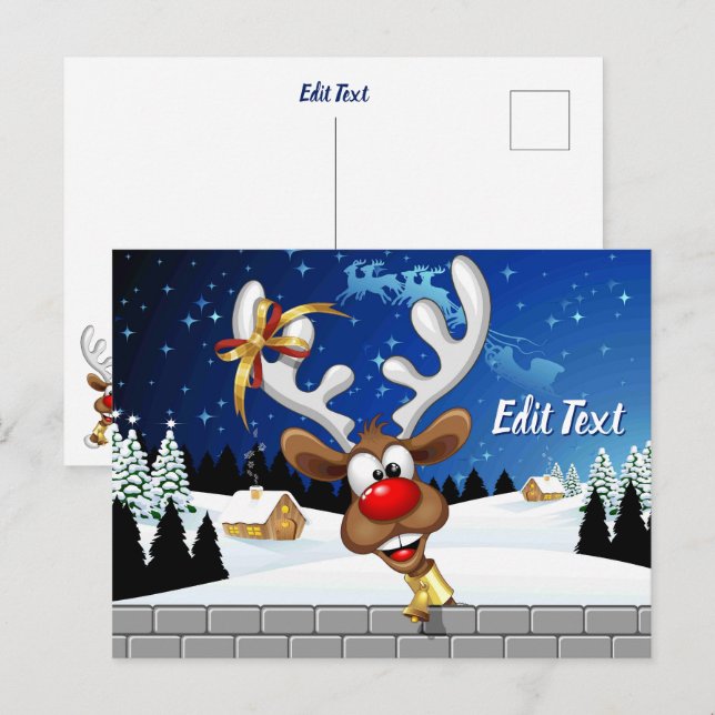 Cartão Postal Rena Fofa Espiando Meme de Natal (Frente/Verso)