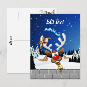 Cartão Postal Rena Fofa Espiando Meme de Natal