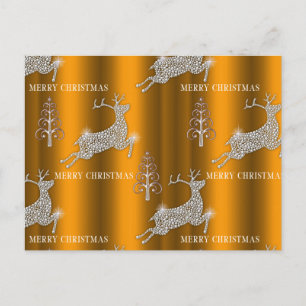 Cartão Postal Renas de Diamante e Árvores de Natal Prateadas Nat