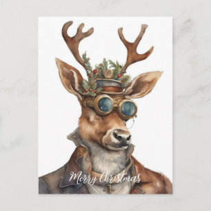 Cartão Postal Renas de Natal Festivas Steampunk