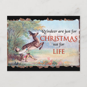 Cartão Postal Renas são apenas para o Natal Piada Vintage