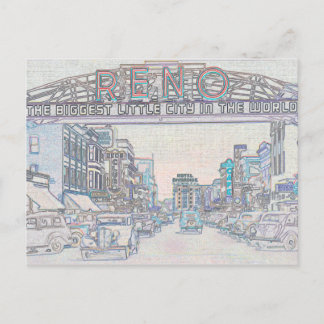 CARTÃO POSTAL RENO NEVADA VINTAGE NÊON DE ÁGUA COLORIDA