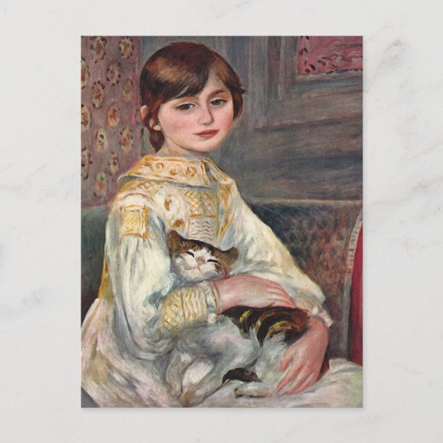 Cartão Postal Renoir Art Postcard: Mlle. Julie Manet with Cat (Frente)