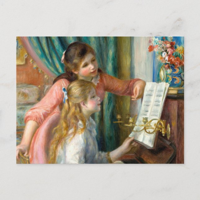 Cartão Postal Renoir Girls no Piano Impressionismo Pintura (Frente)