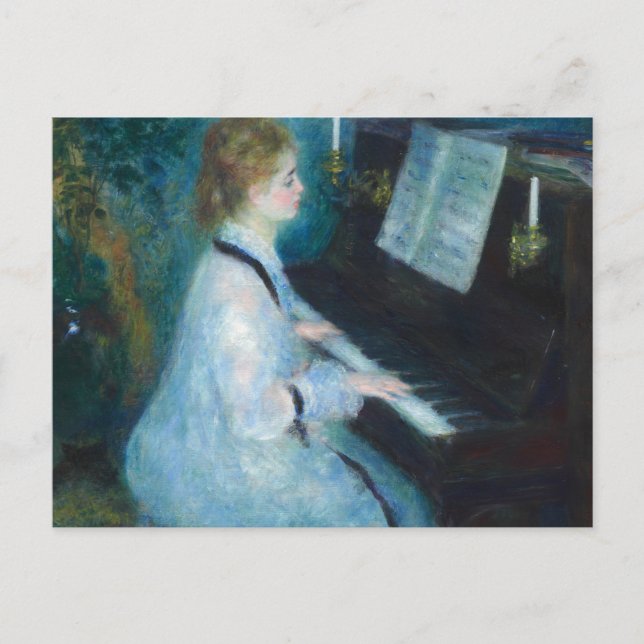Cartão Postal Renoir Mulher Impressionista do Piano Vintage (Frente)