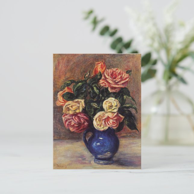 Cartão Postal Renoir - Rosas num Vaso Azul (Em pé/Frente)