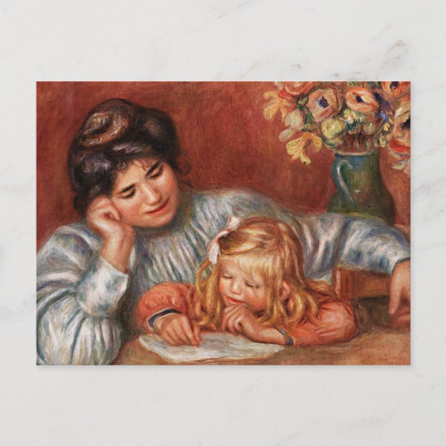 Cartão Postal Renoir - Writing Lesson, famous painting (Frente)