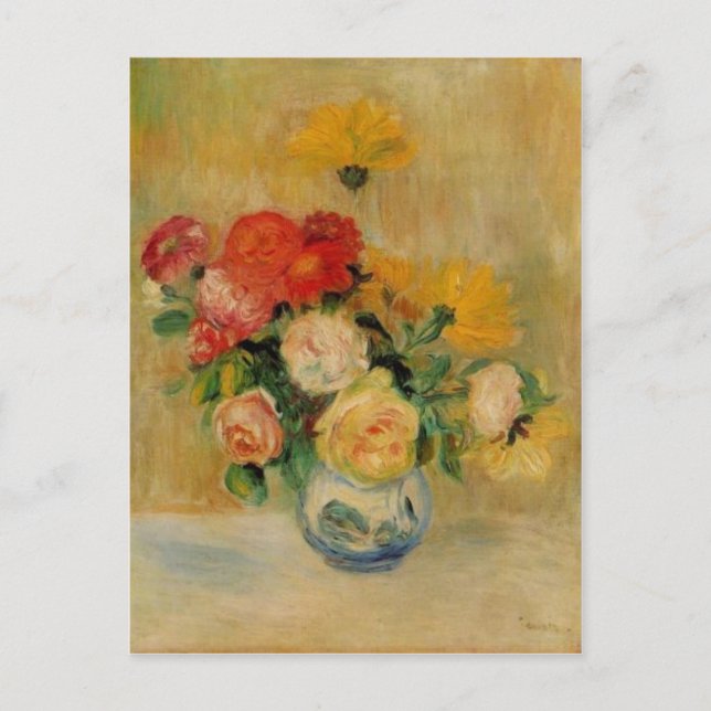 Cartão Postal Renoir's A Vase of Roses and Dahlias (Frente)