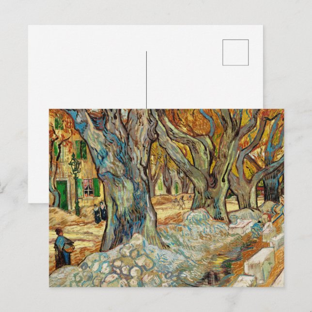 Cartão Postal Reparadores de Estrada de Van Gogh Árvores Planas  (Frente/Verso)