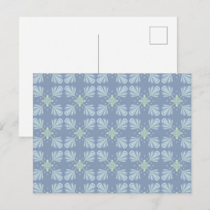 Cartão Postal Repetição abstrata floral azul pastel