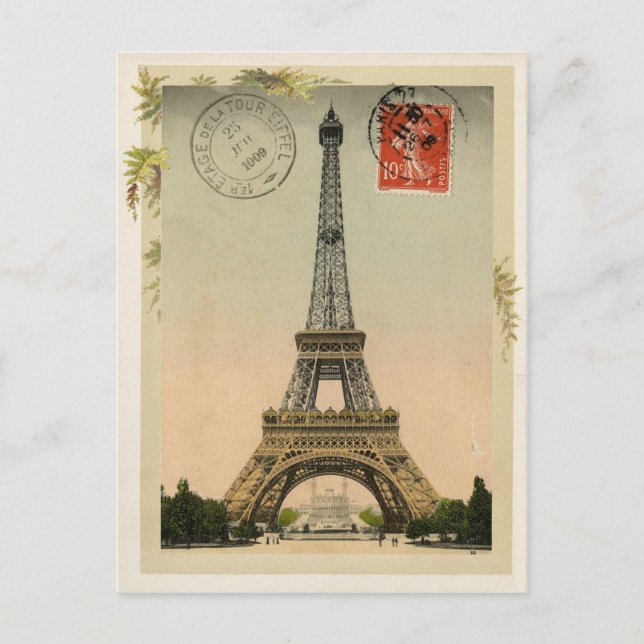 Cartão Postal Reprodução da Vintage Torre Eiffel (Frente)