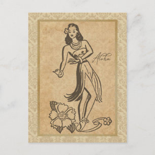 Cartão Postal Reprodução Vintage Aloha Hawaiian Girl 2