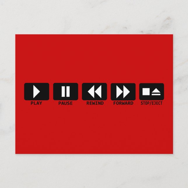 Cartão Postal reproduzir pausar retroceder avançar parar/ejetar (Frente)