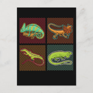 Cartão Postal Répteis Retro Lagarto Camaleão Iguana