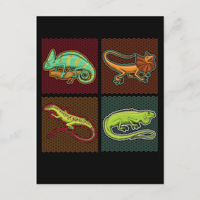 Cartão Postal Réptéis Retro Lagarto Camaleão Iguana (Frente)
