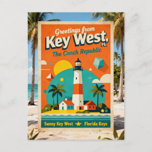 Cartão Postal República Conch da Flórida em Key West Viagem Retr