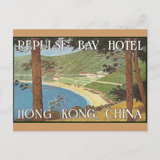 Cartão Postal Repulse Bay Hotel Hong Kong, China Deco Label Art (Frente)