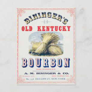Cartão Postal Reserva Bininger's Old Kentucky Bourbon 1849.
