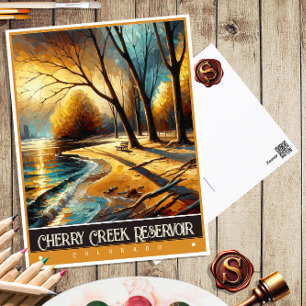 Cartão Postal Reservatório Cherry Creek Colorado Pintura Vinta