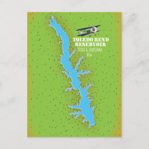 Cartão Postal reservatório de Toledo Bend Texas & Louisiana Mapa