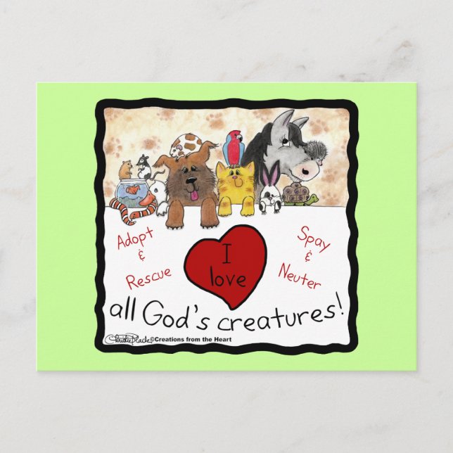 Cartão Postal Resgate de animais - Eu adoro todas as criaturas d (Frente)
