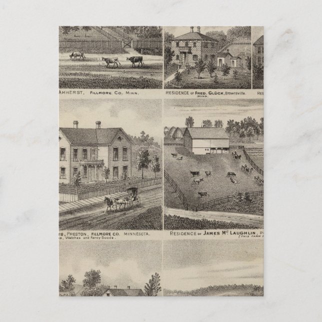 Cartão Postal Residências em Amherst e Fillmore, Minnesota (Frente)