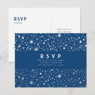 Cartão Postal Resposta de Casamento Azul Marinho Noite Estrelada