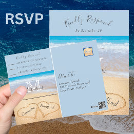 Cartão Postal Resposta de Casamento em Areia Azul Chic Dusty Blu