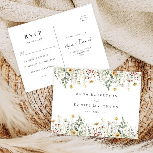 Cartão Postal Resposta de Casamento em Campo de Flores Silvestre