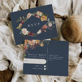 Cartão Postal Resposta de Casamento Floral em Aquarela Rustic Bl