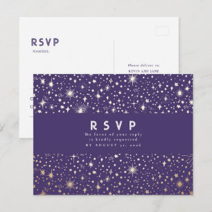 Cartão Postal Resposta de Casamento Roxo e Dourado Noite Estrela