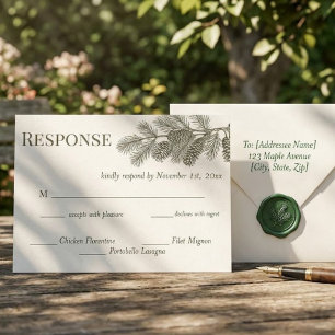 Cartão Postal Resposta de RSVP de casamento com ramagem de pinhe