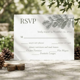 Cartão Postal Resposta de RSVP de casamento com ramagem de pinhe