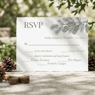 Cartão Postal Resposta de RSVP de casamento com ramagem de pinhe