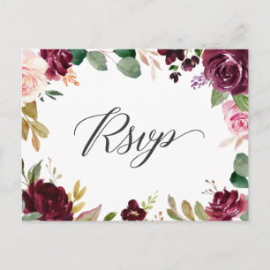 Cartão Postal Resposta de RSVP de Casamento Floral Roxo Bege