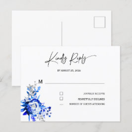Cartão Postal Resposta para Casamento Azul Real e Prata