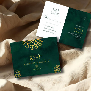 Cartão Postal Resposta para Casamento Ornamentado em Ouro com Es