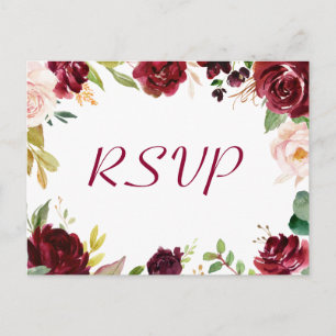 Cartão Postal Resposta RSVP de Casamento Floral de Blush Chic Bu