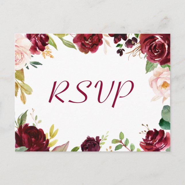 Cartão Postal Resposta RSVP de Casamento Floral de Blush Chic Bu (Frente)