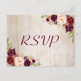Cartão Postal Resposta RSVP de Casamento Floral Rustic Wood Burg