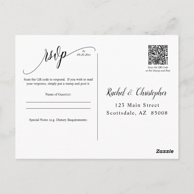 Cartão Postal Resposta RSVP de Eventos de Casamento de Código QR (Verso)