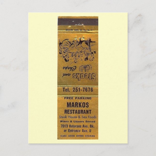 Cartão Postal Restaurante de Marko, Brooklyn, Nova York (Frente)