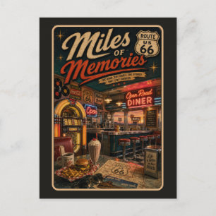 Cartão Postal Restaurante Noturno da Rota 66 Vintage Americana à